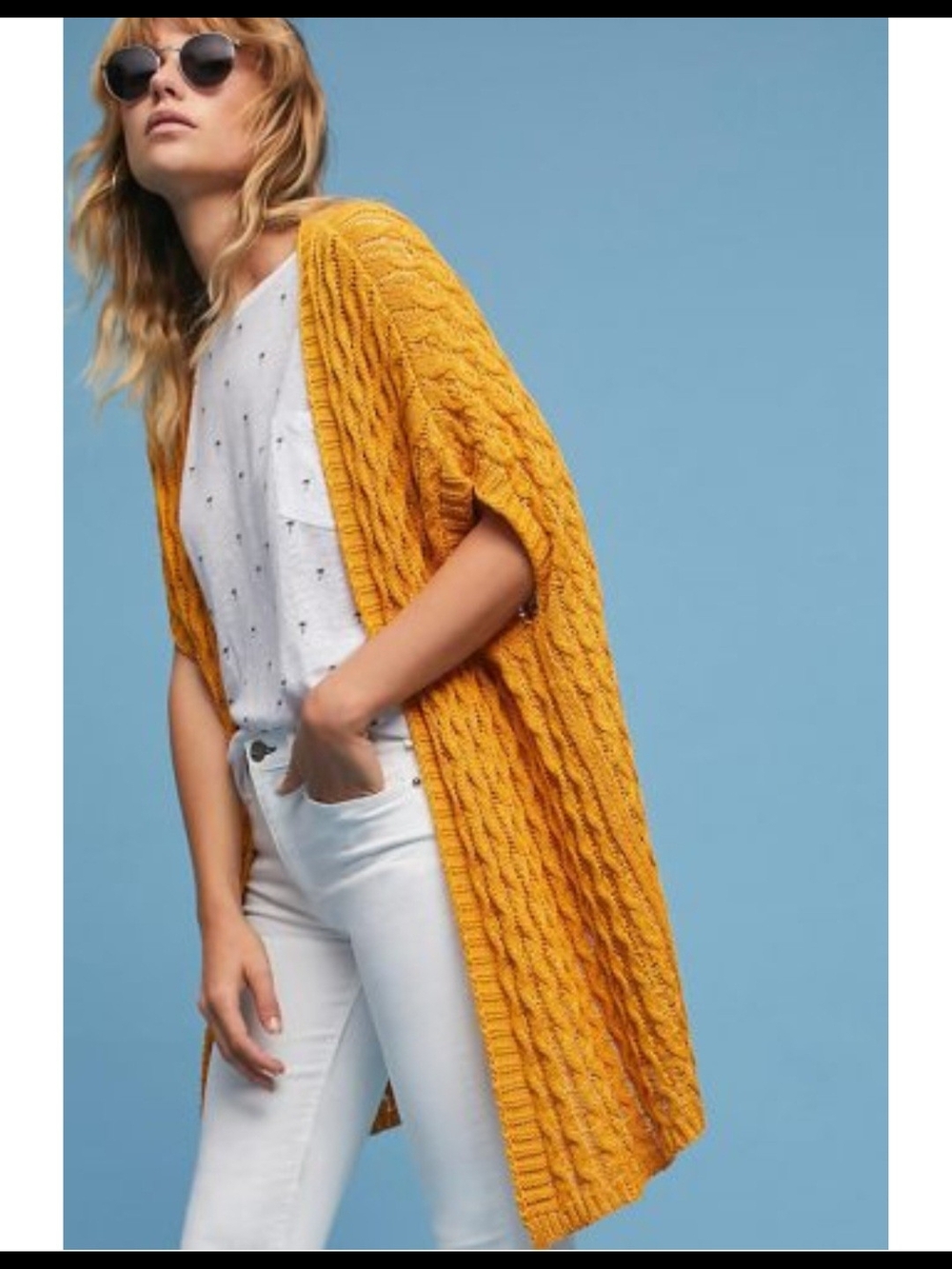 Movint New York Sunflower Yellow Cable Knit Sleeveless Cardigan Vest Size Small